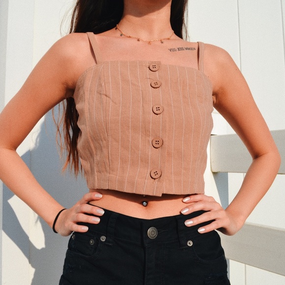 PacSun Tops - TAN STRIPED CROP TOP